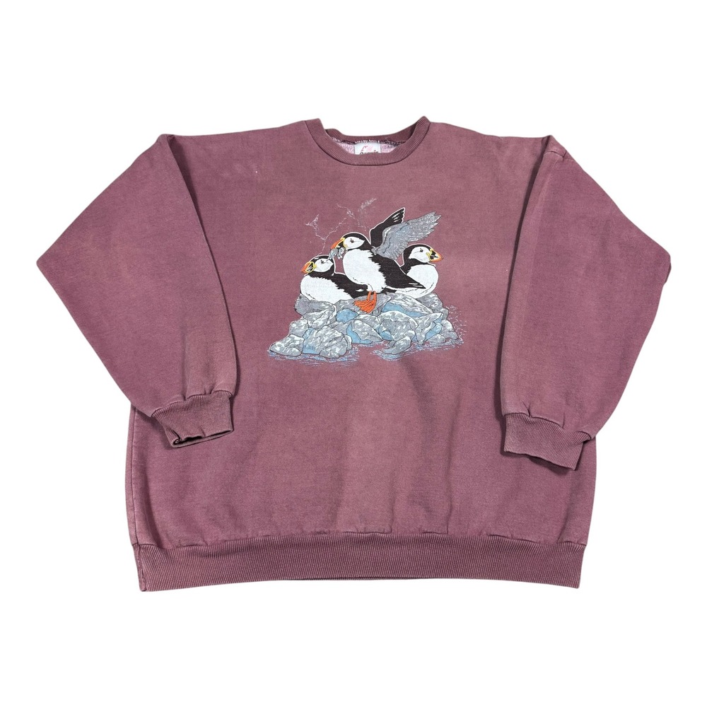 Vintage 90s Daquin Puffin Penguin Nature Maroon Sweatshirt Men's Large FLAWS